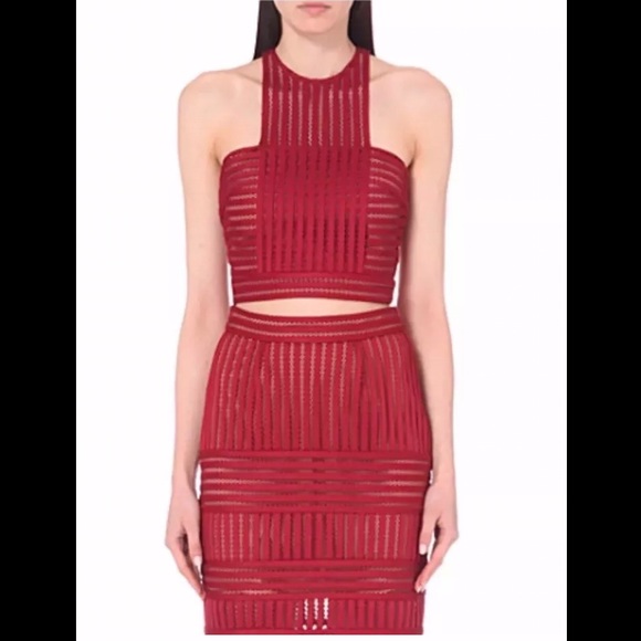 Self-Portrait Other - Self Portrait Burgundy Striped Column Top & Skirt